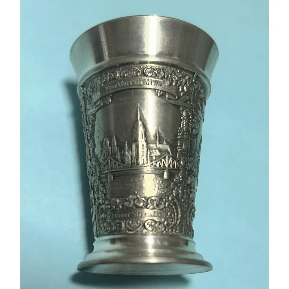 Zinn Becker Stuttgart 95% Pewter Shot, 3 scene Embossed Frankfurt Germany
